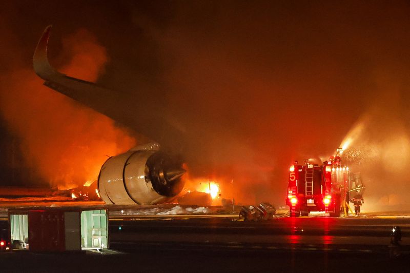 Five dead after JAL airliner crashes into quake aid plane at Tokyo airport