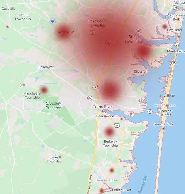 Ocean County Coronavirus Heat Map 3-29-20 Ocean County Coronavirus Heat Map 3-29-20