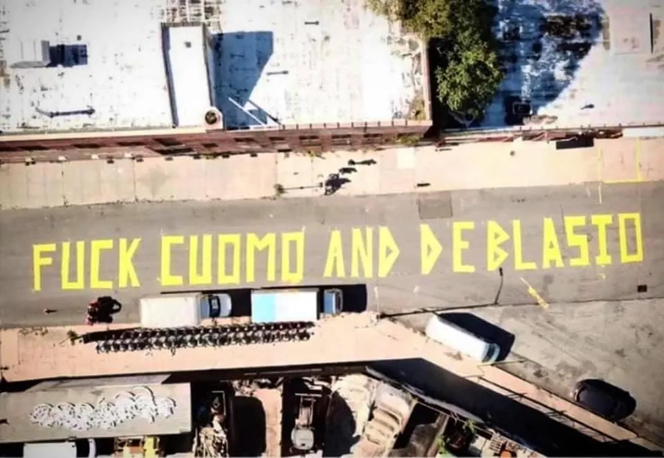 Huge F*ck Cuomo & DeBlasio Mural Painted on Brooklyn Street Huge F*ck Cuomo & DeBlasio Mural Painted on Brooklyn Street