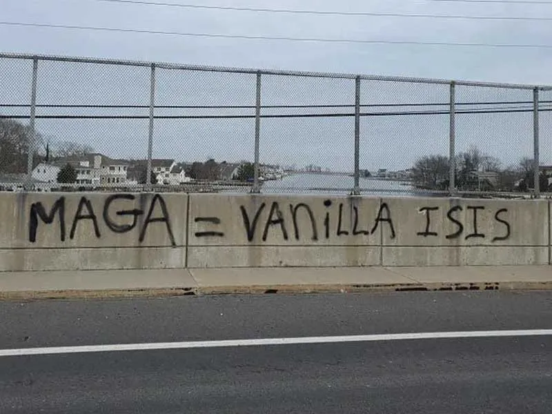 Graffiti on Forked River Bridge Calls MAGA Graffiti on Forked River Bridge Calls MAGA