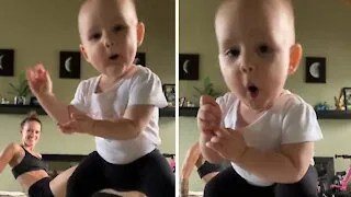 Dancing baby steals yoga mat mom's viral thunder Dancing baby steals yoga mat mom's viral thunder