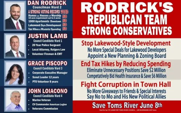 Toms River Republican Rodrick Targets Mo Hill, Lakewood Style Development in 2021 campaign kick off mailer Toms River Republican Rodrick Targets Mo Hill, Lakewood Style Development in 2021 campaign kick off mailer