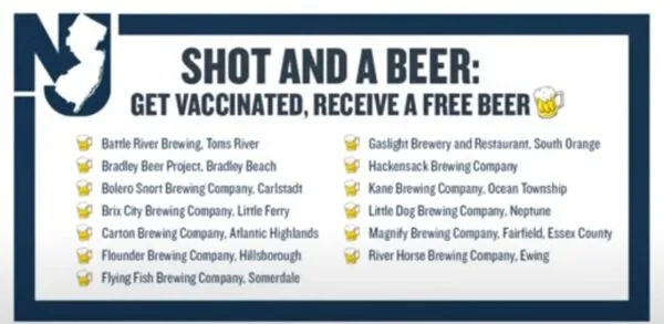 In New Jersey, you can get a free beer if you get vaccinated In New Jersey, you can get a free beer if you get vaccinated