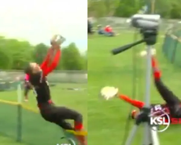 Sports play of the week: Utah high school softball player jumps the fence to stop home run Sports play of the week: Utah high school softball player jumps the fence to stop home run