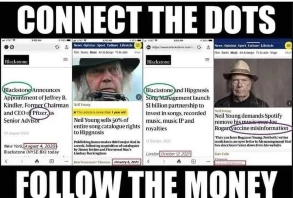 Fact Check: Trending meme highlights link between Neil Young, Pfizer, Vaccine Misinformation and the company that paid him billion for his music 272846223 10221545362884809 8848144283894794142 N