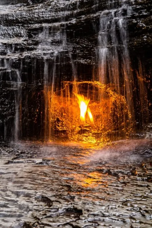 A Flame Burns Eternally and Naturally Under this New York State Waterfall A Flame Burns Eternally and Naturally Under this New York State Waterfall