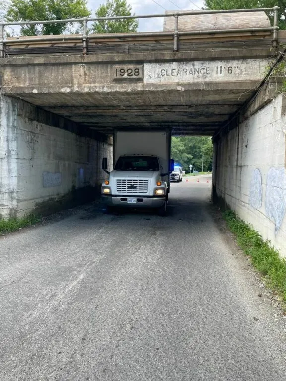 Truck Gets Stuck Under Brooke Road Bridge Truck Gets Stuck Under Brooke Road Bridge