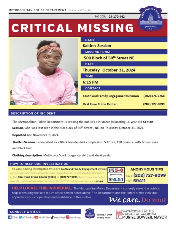 14-Year-Old D.C. girl vanishes; last seen on Halloween 14-Year-Old D.C. girl vanishes; last seen on Halloween