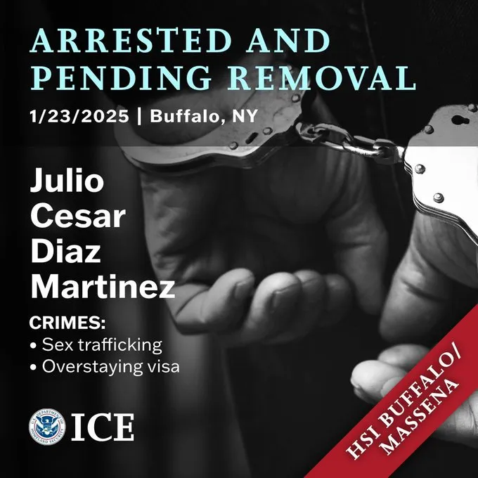 ICE arrests illegal alien sex trafficker in Buffalo, pending removal GiGxyQQXcAAoiwm