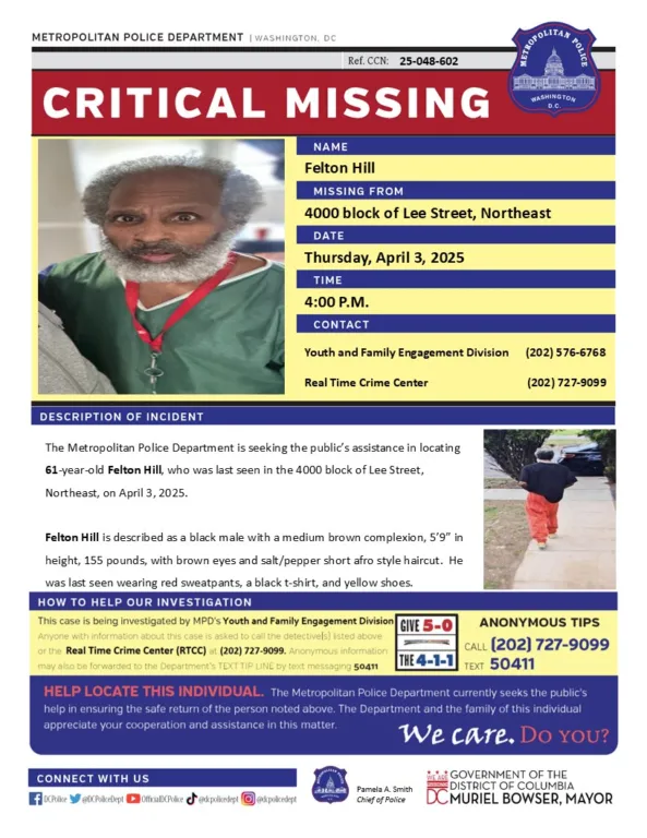 DC man, 61, vanishes in red sweatpants after walking on Lee Street DC man, 61, vanishes in red sweatpants after walking on Lee Street