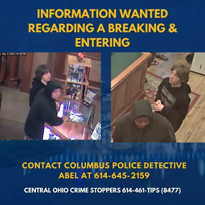 Columbus police seek suspects in business break-in involving stolen firearms Columbus police seek suspects in business break-in involving stolen firearms