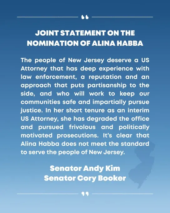 New Jersey Senators Booker and Kim Oppose Strong Independent Woman Nominated to be U.S. Attorney New Jersey Senators Booker and Kim Oppose Strong Independent Woman Nominated to be U.S. Attorney