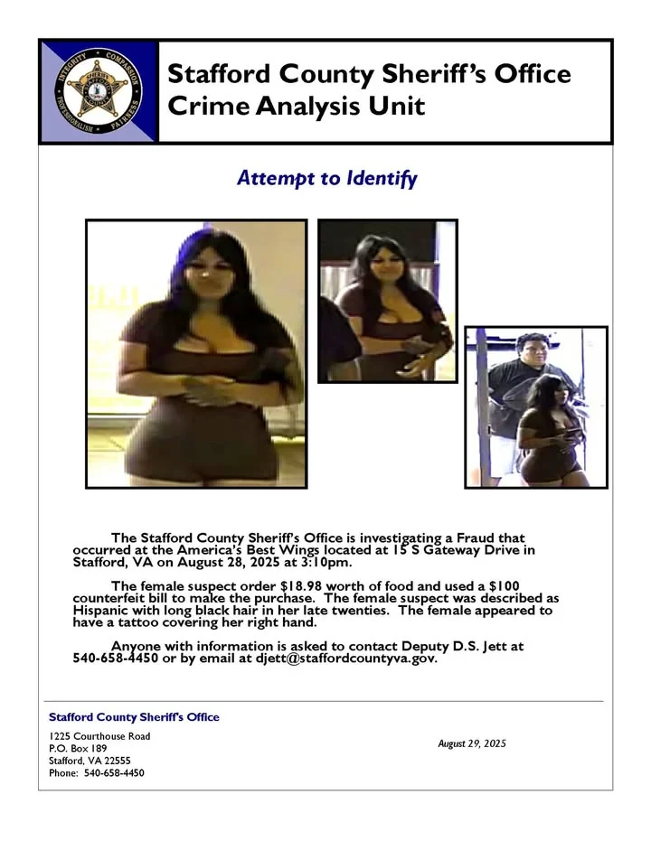 Woman wanted after $100 fake bill used at VA wings joint Woman wanted after $100 fake bill used at VA wings joint